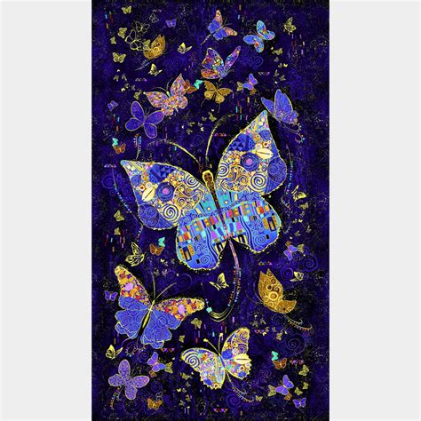 Timeless Treasures Wings of Gold Navy Blue Metallic Butterfly 